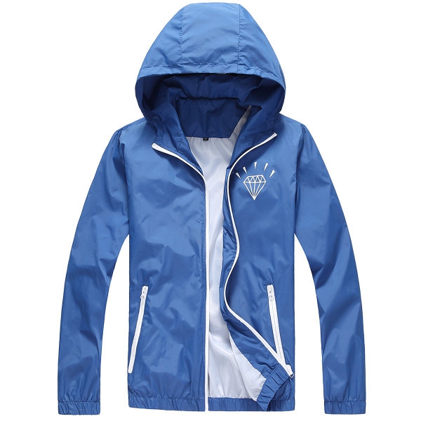 Мъжки туристически якета, ветровка с качулка - сини, зелени, червени с материал изцяло от полиестър слим модел