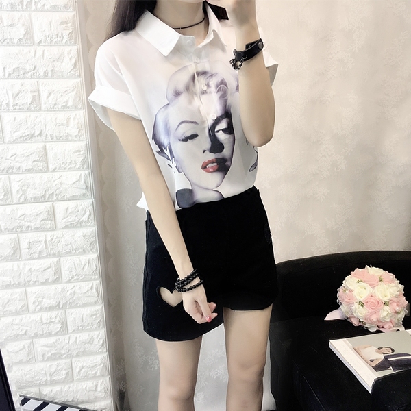 Дамски летни ризи с къс ръкав с копчета и  принт