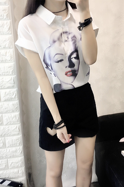 Дамски летни ризи с къс ръкав с копчета и  принт