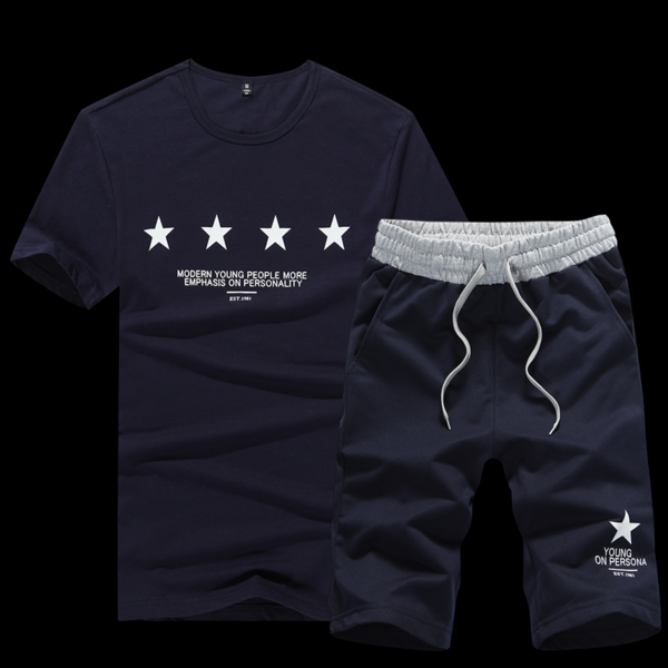 Летен мъжки спортен комплект в тъмносин цвят  