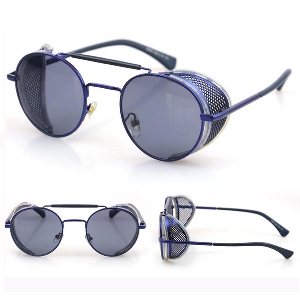 Слънчеви очила със защитна странична рамка в черен и кафяв цвят - кръгла форма