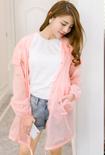 Дамско тънко слънцезащитно яке с качулка прозрачно, лятно, синьо, цикламено, розово