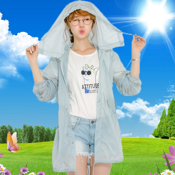 Дамско тънко слънцезащитно яке с качулка прозрачно, лятно, синьо, цикламено, розово