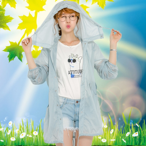 Дамско тънко слънцезащитно яке с качулка прозрачно, лятно, синьо, цикламено, розово