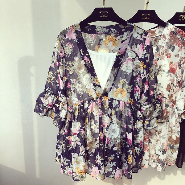 Шифонена туника на цветя за плаж