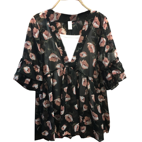 Шифонена туника на цветя за плаж