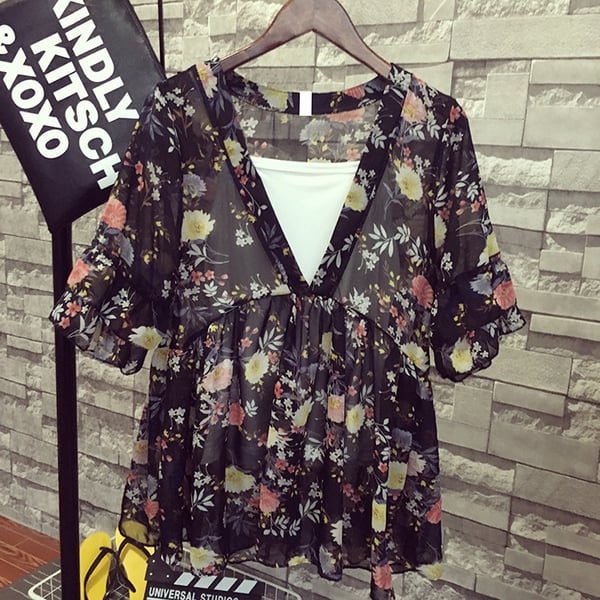 Шифонена туника на цветя за плаж