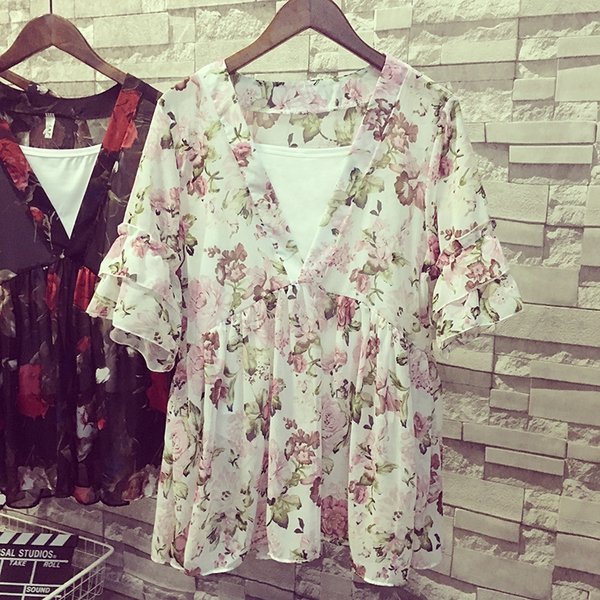 Шифонена туника на цветя за плаж