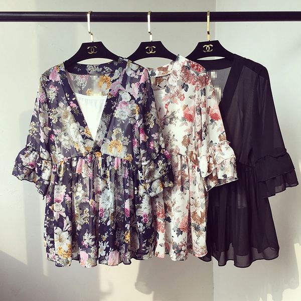 Шифонена туника на цветя за плаж