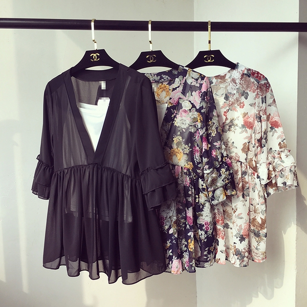 Шифонена туника на цветя за плаж