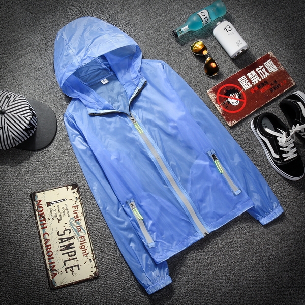 Мъжки UV слънцезащитни тънки и леки якета с качулка бели, оранжви, жълти, зелени с основен материал полиестър