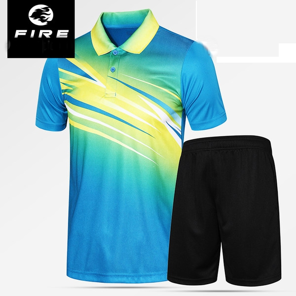Мъжки спортни летни екипи от две части тениска с къс ръкав синя, жълта, червена цветна и къси черни панталони бързосъхнещи