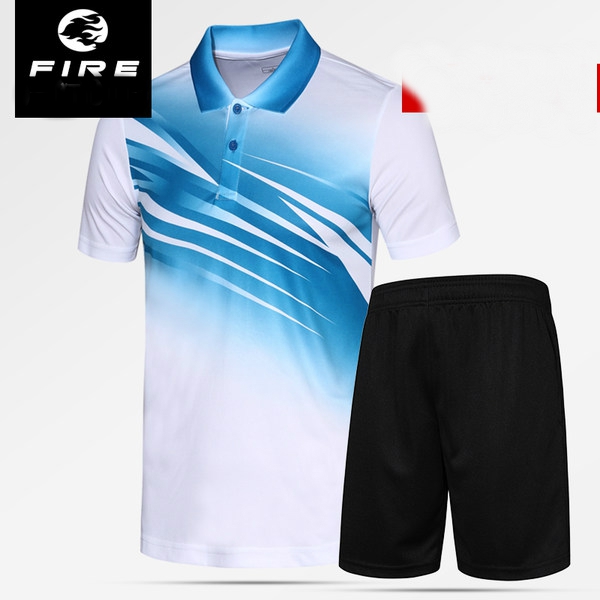 Мъжки спортни летни екипи от две части тениска с къс ръкав синя, жълта, червена цветна и къси черни панталони бързосъхнещи