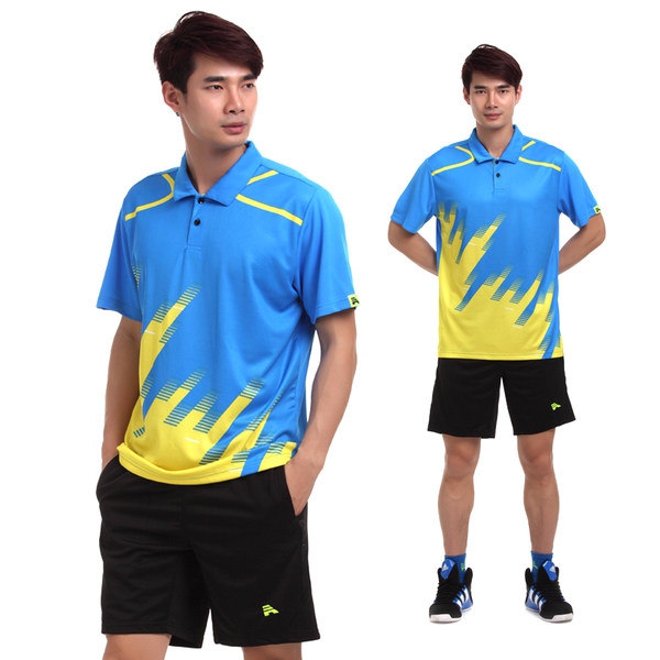 Мъжки спортни тенис и бадмингтон летни екипи от тениска с къс ръкав оранжева, синьозелена, сива и къси панталони