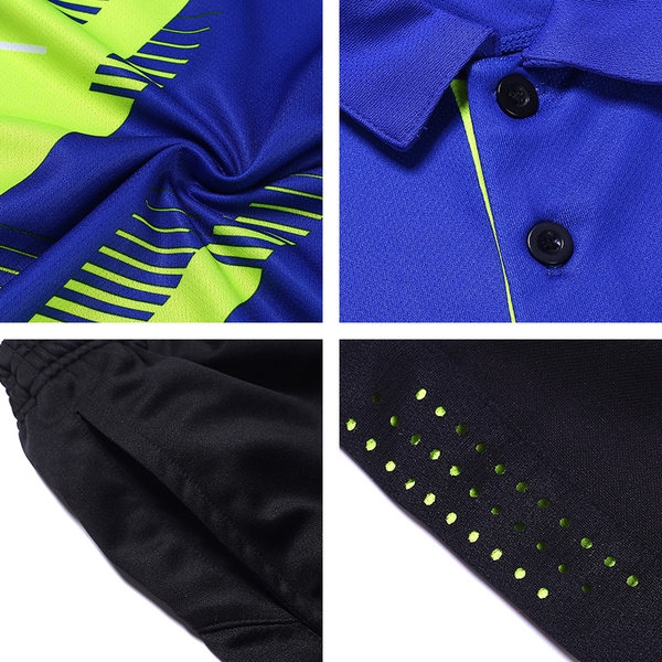 Мъжки спортни тенис и бадмингтон летни екипи от тениска с къс ръкав оранжева, синьозелена, сива и къси панталони