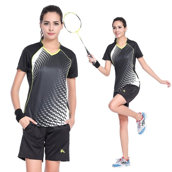 Дамски спортни екипи за тенис волейбол летни с къс ръкав и къси панталони тениска с червен, сив, оранжев или син дизайн