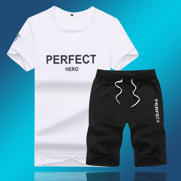 Спортни мъжки летни екипи с къси ръкави и панталони в бял,черен,сив и син цвят 