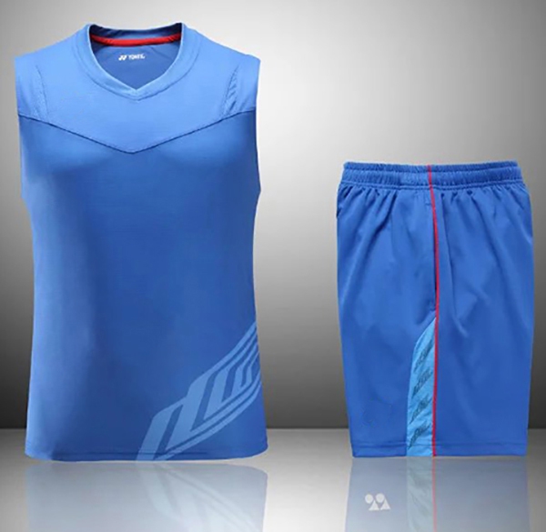 Мъжки спортни летни екипи от две части избор за горнище потник или тениска с къс ръкав червена и синя и къси панталони