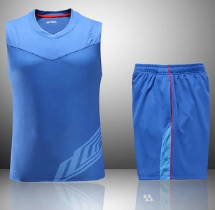 Мъжки спортни летни екипи от две части избор за горнище потник или тениска с къс ръкав червена и синя и къси панталони