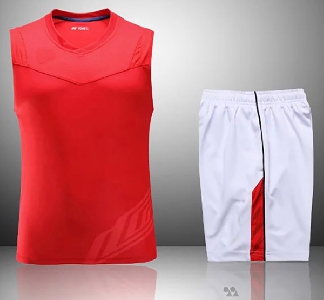 Ανδρική αθλητική καλοκαιρινή φόρμα  με επιλογή από δύο κομμάτια - κορυφαία μπλούζα ή κοντομάνικο μπλουζάκι σε κόκκινο και μπλε χ