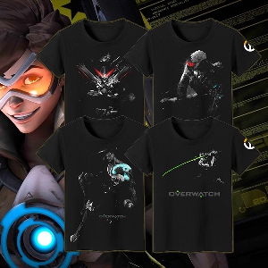 Αντρικά gaming  T-shirts με κοντό μανίκι Overwatch μαύρο με υψηλής ποιότητας εκτυπώσεις σε 4 μοντέλα  