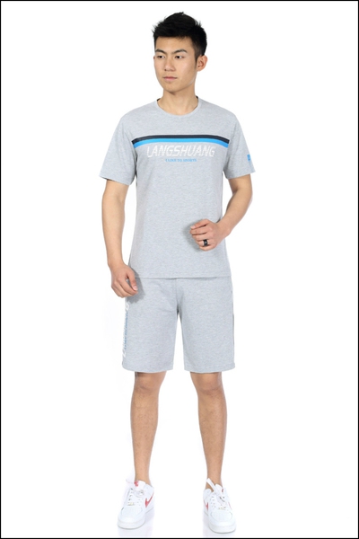 Летни къси мъжки спортни екипи в сив,бял и черен цвят - тениска и шорти