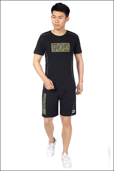 Летни къси мъжки спортни екипи в сив,бял и черен цвят - тениска и шорти