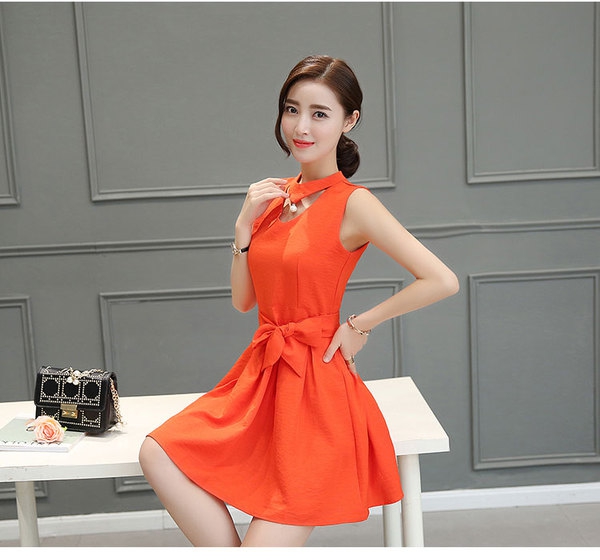 Καλοκαίρι κυρίες φόρεμα με κορδέλες σε πορτοκαλί, μπλε, ροζ και πράσινο