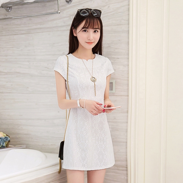 Дамски дантелени къси рокли в син,бял,черен,розов и червен цвят 