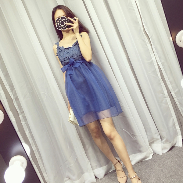 Дамски дантелени широки модерни рокли за ежедневие и плаж: бели, сини, розови