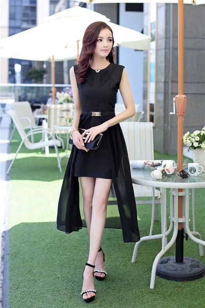 Дамска къса рокля с дълъг свалящ се шифонен воал: Бяла, Черна, Розова, Синя