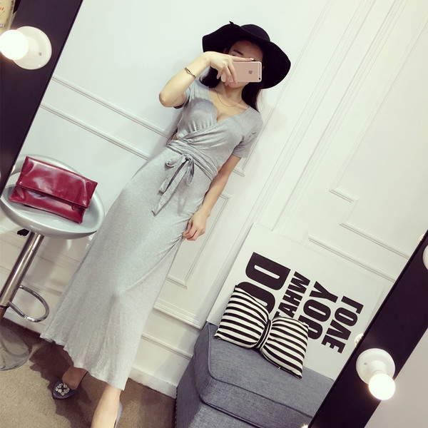 Дамски широки летни рокли в три цвята - черни, сиви, зелени