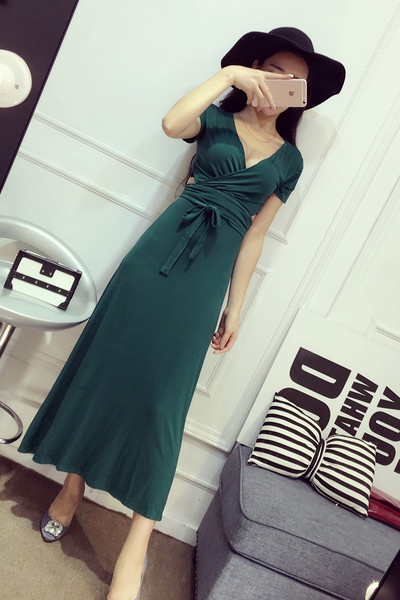 Дамски широки летни рокли в три цвята - черни, сиви, зелени