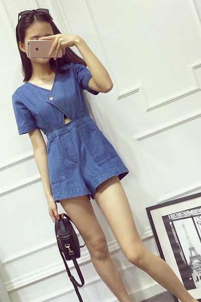 Οι γυναίκες τζιν τζιν φόρμες κοντομάνικα - 1 μοντέλο