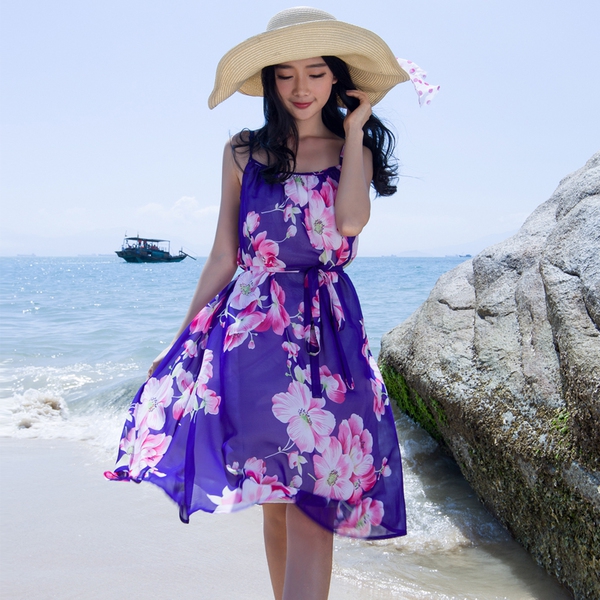Дамска шифонена плажна рокля с цветя - 2 модела