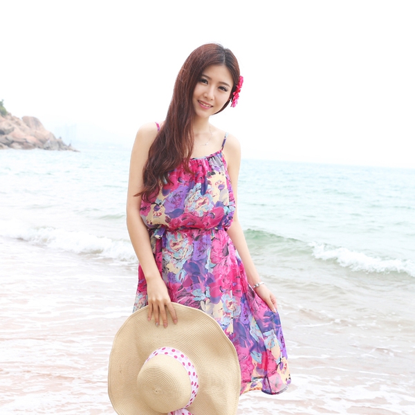 Дамска шифонена плажна рокля с цветя - 2 модела