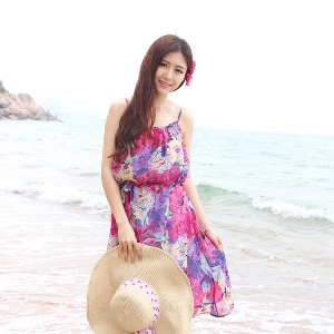 Дамска шифонена плажна рокля с цветя - 2 модела