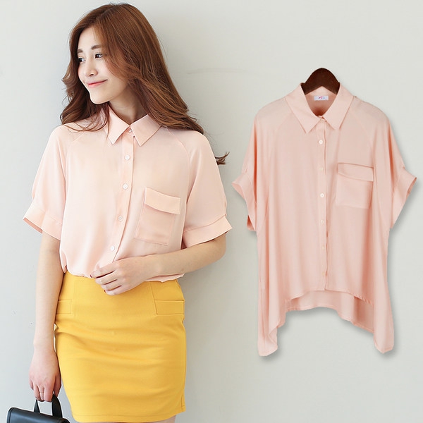 Дамски летни ризи с къс ръкав свежи сини, бели и розови модели с къс ръкав с материал полиестър