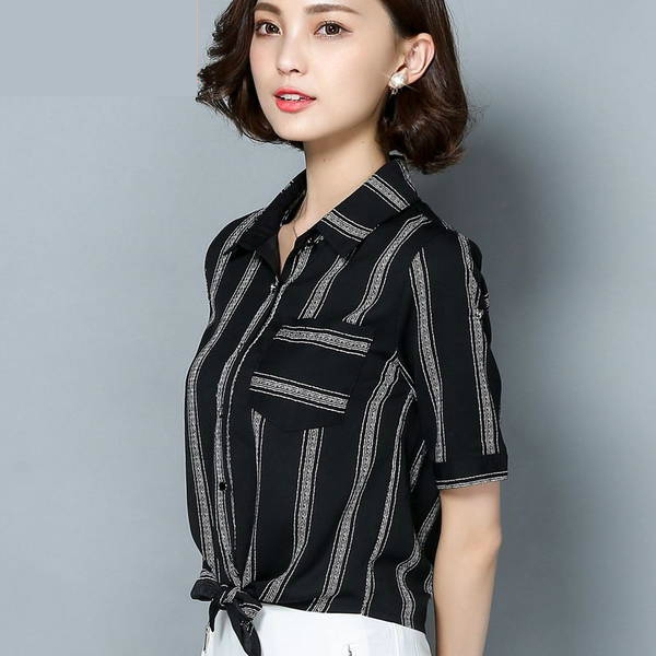 Дамска лятна спортно елегантна карирана шифонена риза виненочервена, черна бяла с къс ръкав