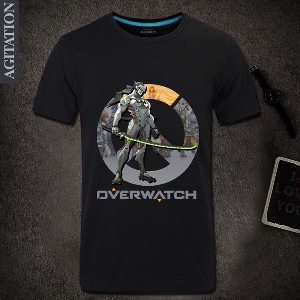 Αντρικά gaming  T-shirts Overwatch σε λευκό και μαύρο μοτίβο - Genji