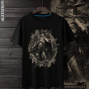 Уникална мъжка тениска в черен цвят на Overwatch - Mccree