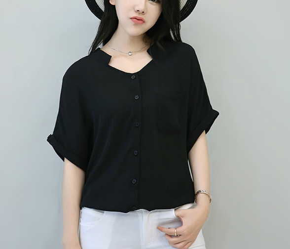 Дамски свободни летни ризи с къс ръкав с V образно деколте червени, бели, сини, сиви, черни