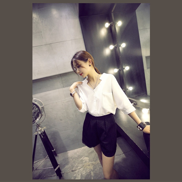 Дамски памучни ризи с къси ръкави в червен и бял цвят 