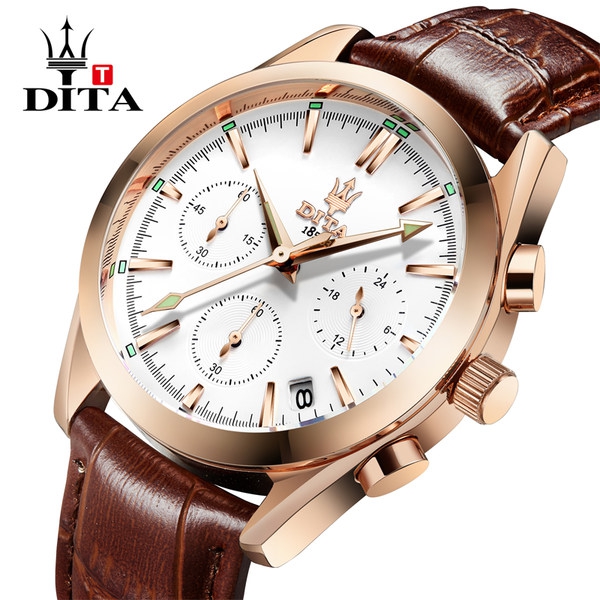 Мъжки водоустойчив кварцов часовник с кожена каишка в сребрист,златист,черен и кафяв цвят