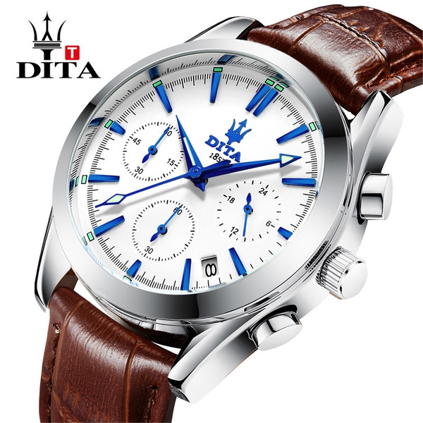 Мъжки водоустойчив кварцов часовник с кожена каишка в сребрист,златист,черен и кафяв цвят