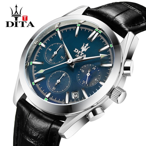 Мъжки водоустойчив кварцов часовник с кожена каишка в сребрист,златист,черен и кафяв цвят