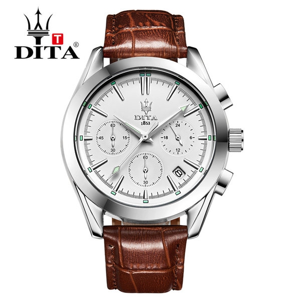 Мъжки водоустойчив кварцов часовник с кожена каишка в сребрист,златист,черен и кафяв цвят