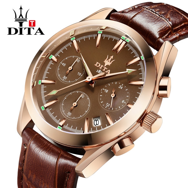 Мъжки водоустойчив кварцов часовник с кожена каишка в сребрист,златист,черен и кафяв цвят