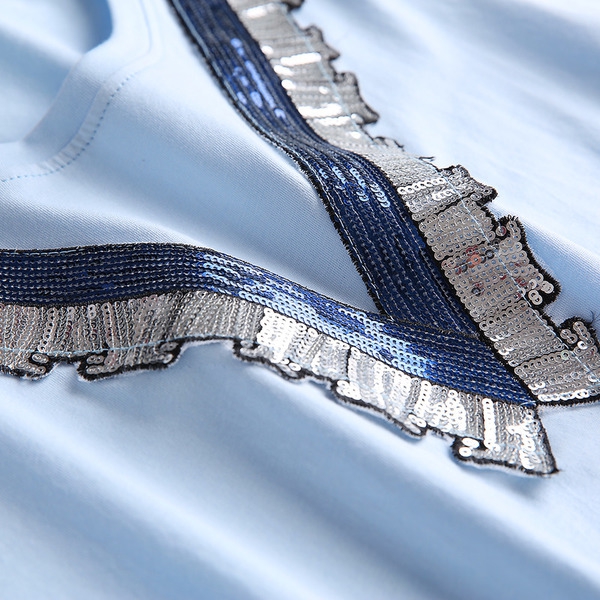 Дамска морско синя лятна тениска с къс ръкав 