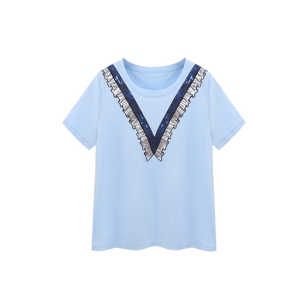 Дамска морско синя лятна тениска с къс ръкав 